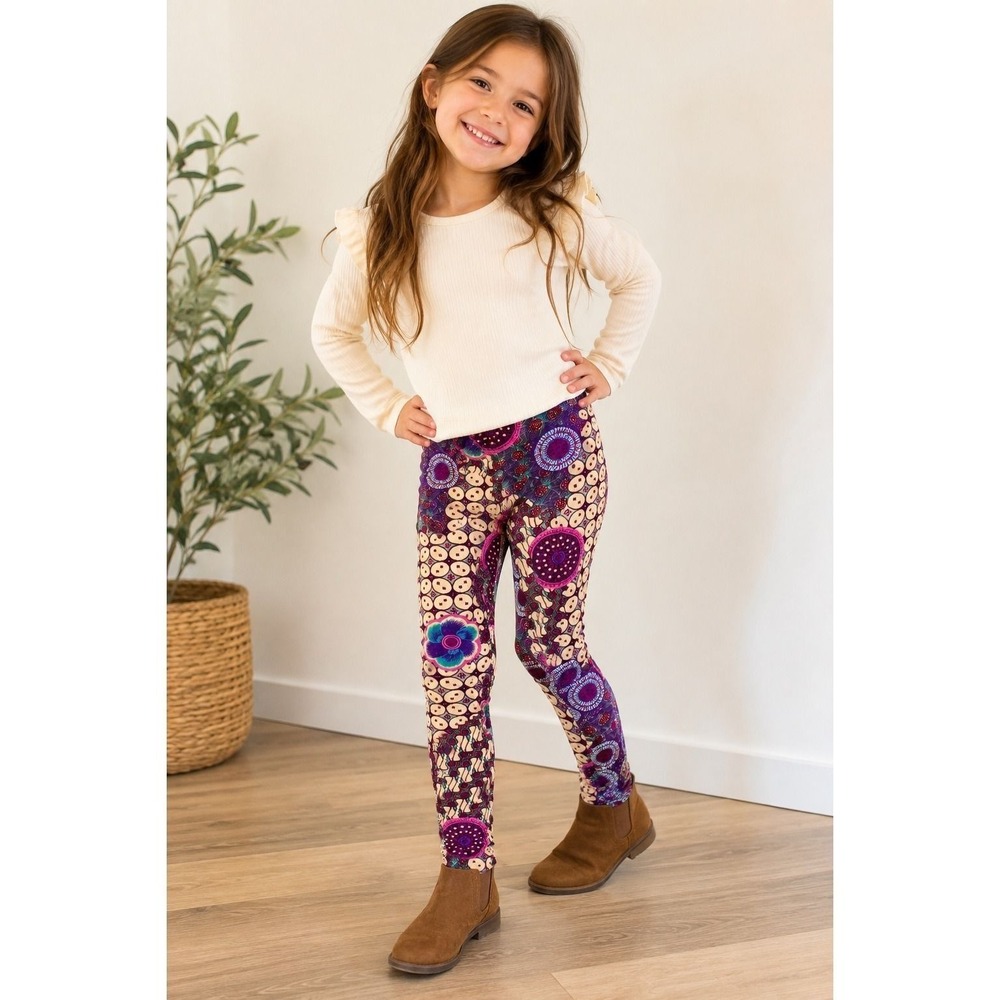 Hannah Banana Girls Multicolor Floral Geometric Leggings Size 4 Boho Stretch